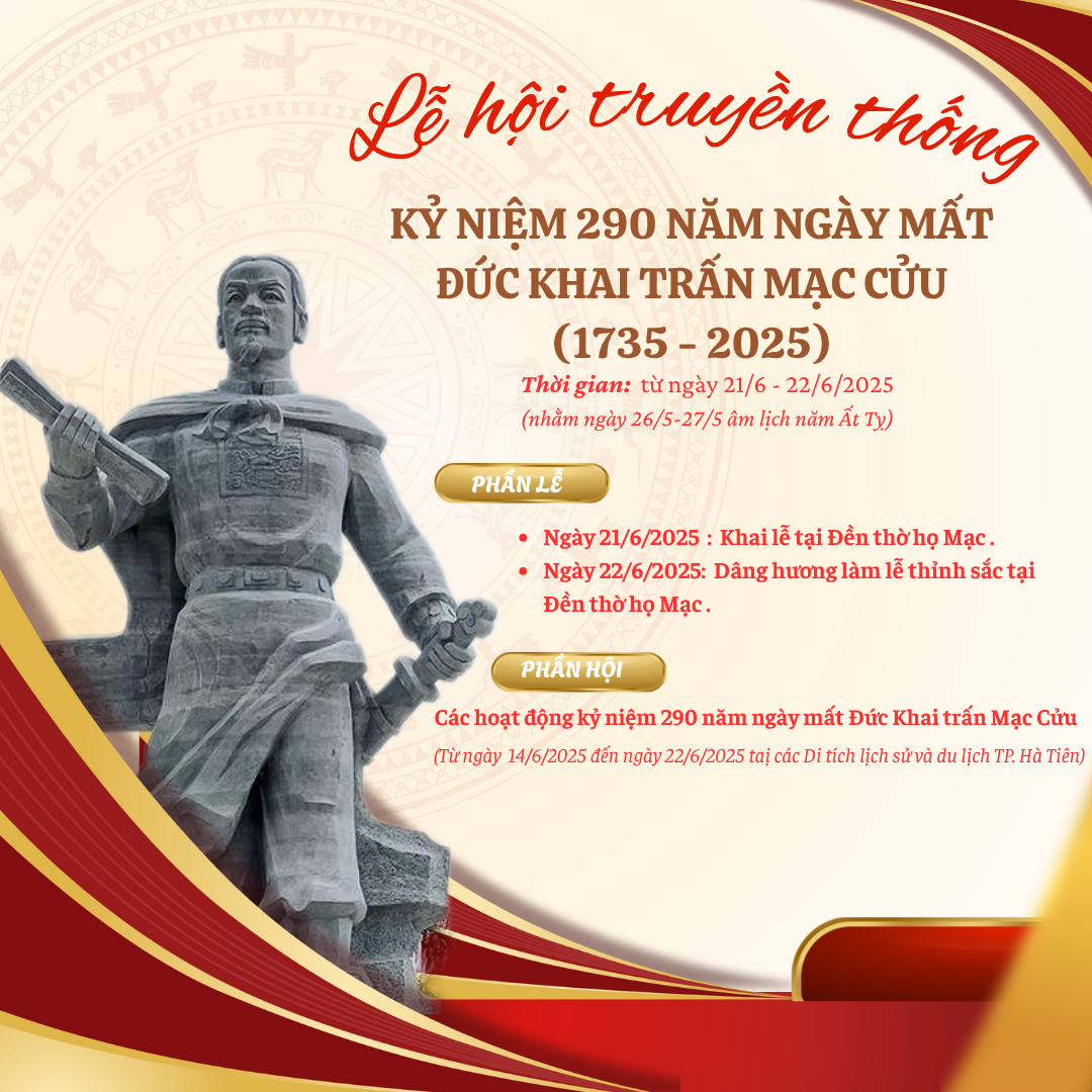 Thành phố Hà Tiên tổ chức Lễ hội truyền thống kỷ niệm 290 năm ngày mất Đức Khai trấn Mạc Cửu (1735 – 2025)